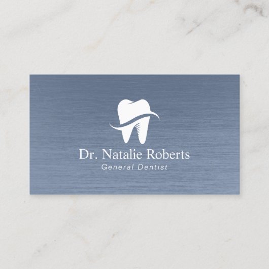Dental Clinic Modern Tooth Logo Dusty Blue Dentist Terminkarte (Vorderseite)