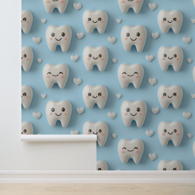 Dental Clinic Wanddekor Weiß Lächelnde Gesichtshau Tapete (Anwendung)