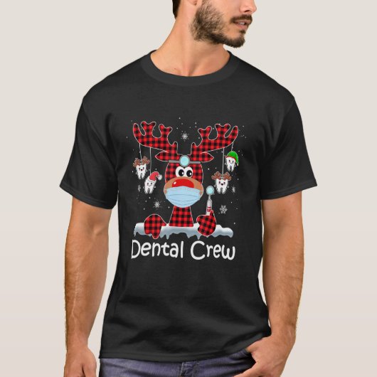 Dental Crew Weihnachts Reindeer Rot Kariert zu T-Shirt (Vorderseite)