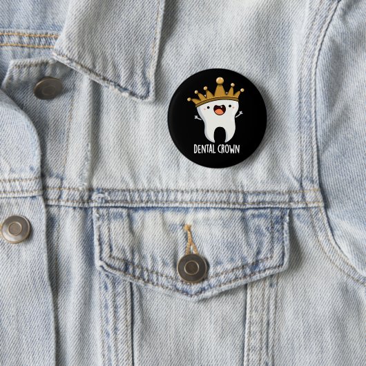 Dental Crown Funny Tooth Puff Dark BG Button (Beispiel)