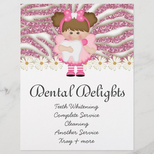 Dental Dentist Tooth Fairy Cute Zebra Glitter Flyer (Vorne)
