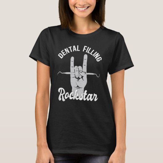 Dental filling rockstar, funny dentist, hand horns T-Shirt (Vorderseite)