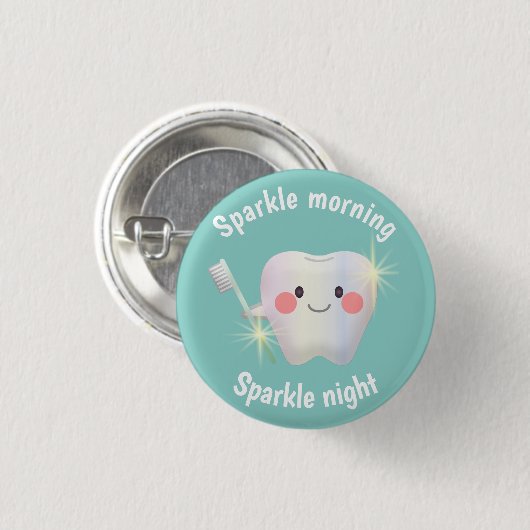 Dental Hygiene Happy Tooth Sparkle Button (Vorne & Hinten)
