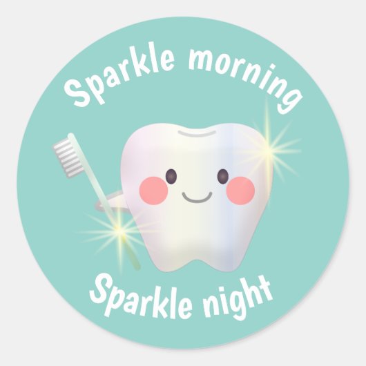 Dental Hygiene Happy Tooth Sparkle Runder Aufkleber (Vorderseite)
