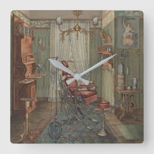 Dental Operating Room Watercolor Gouache Vintag Quadratische Wanduhr