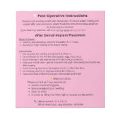  Dental Post Op Instructions Notepad (Implant) Notizblock (Vorderseite)