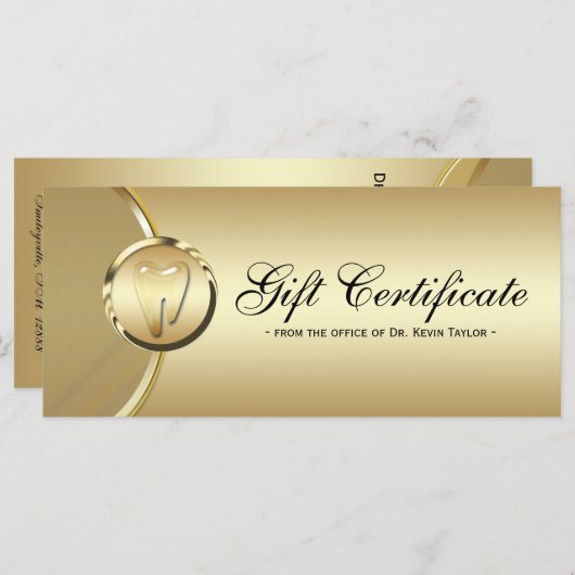 Dental Rack Card Geschenkgutschein Gold Molar Stan (Vorne/Hinten)