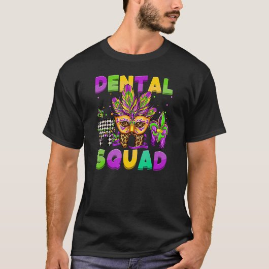 Dental Squad Mardi Gras Teeth Dental Assistant Fle T-Shirt (Vorderseite)
