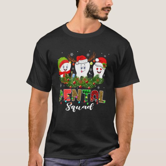 Dental Squad Teeth Santa Reindeer Christmas Pajam T-Shirt (Vorderseite)