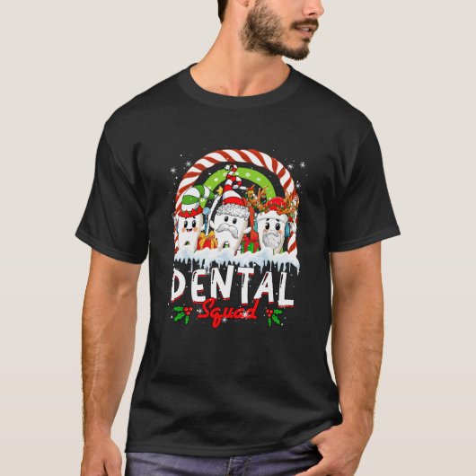 Dental Squad Xmas Three Santa Reindeer Elf Teeth D T-Shirt (Vorderseite)