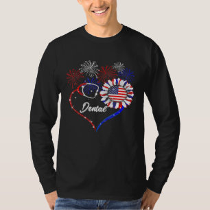 Dental Stethoscope Firework Sunflower America Flag T-Shirt