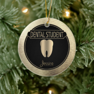 Dental 🦷 Student - Black and Gold Keramik Ornament
