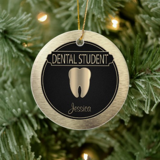 Dental 🦷 Student - Schwarz und Gold Keramik Ornament (Baum)