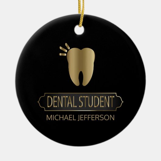 Dental 🦷 Student - Schwarz und Gold Keramik Ornament (Vorne)