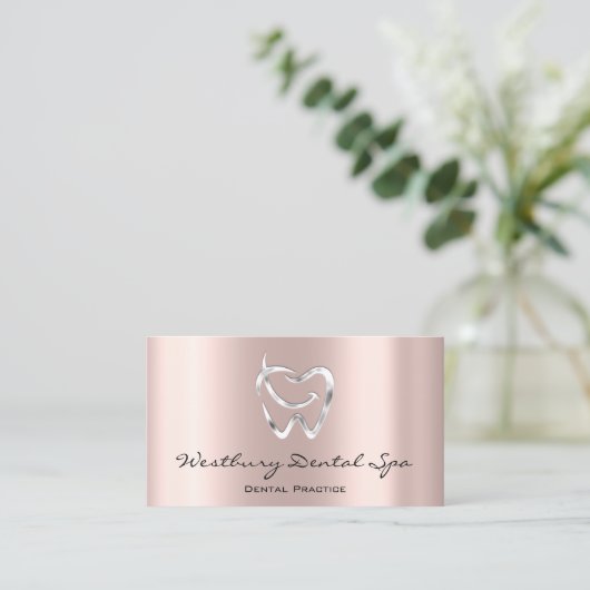 Dental Studio Smile Logo Silver Rose Zahnarzt Visitenkarte (Stehend Vorderseite)