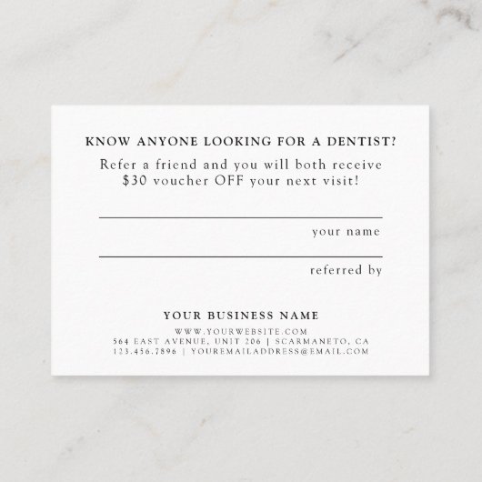 Dentalreferendarprogramm "Lächeln" Empfehlungskarte (Rückseite)