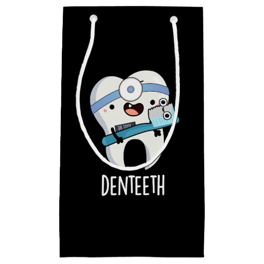 Denteeth Funny Teeth Pun Dark BG Kleine Geschenktüte (Vorderseite)