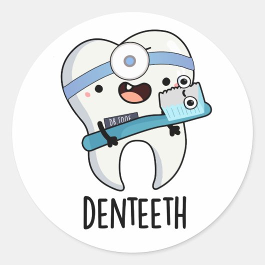 Denteeth Funny Teeth Pun Runder Aufkleber (Vorderseite)