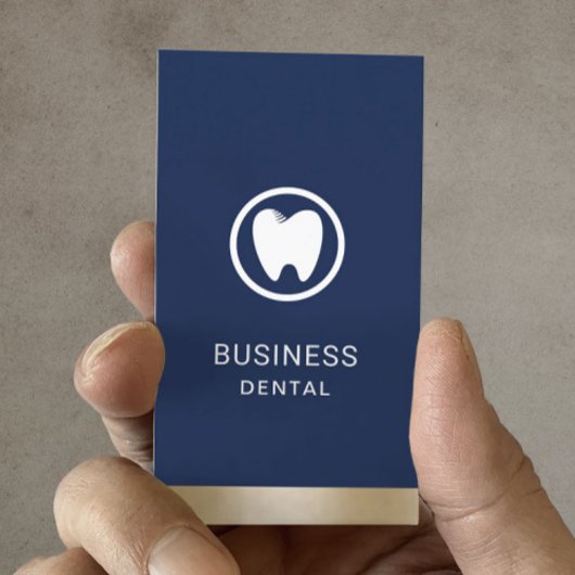 Dentis Modern Tooth Logo Navy Gold Dental Office Terminkarte