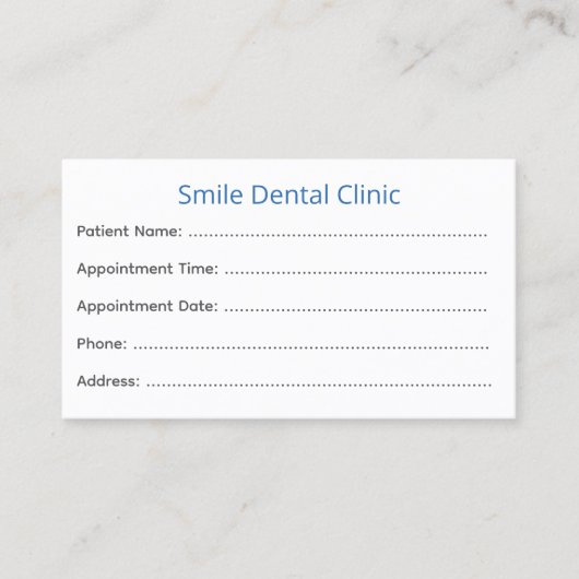 Dentist Appointment Cards Patient Reminder Terminkarte (Vorderseite)