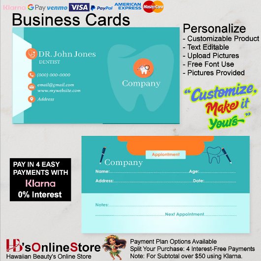 Dentist Business Cards, 47 Pack, 100 Visitenkarte