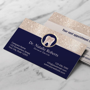 Dentist Chic Gold Border Tooth Logo Navy Dental Terminkarte