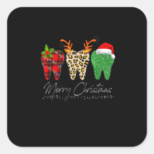 Dentist Christmas Funny Leopard Kariert Tooth Dent Quadratischer Aufkleber