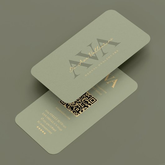 Dentist Dental Orthodontist Sage Monogram Modern Visitenkarte