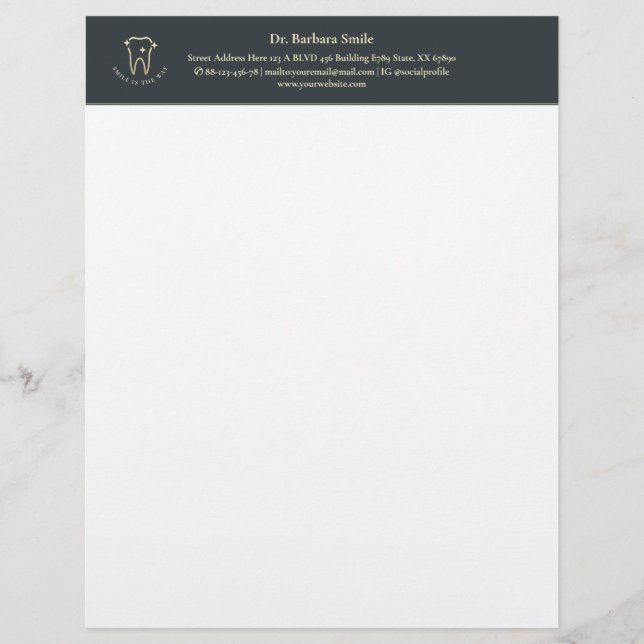 Dentist Dentistry Gold Tooth Dark Blue Gray Briefbogen (Vorderseite)