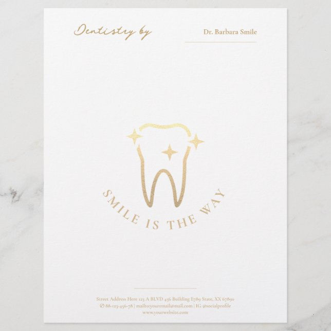 Dentist Dentistry Gold Tooth White and Blue Gray Briefbogen (Vorderseite)