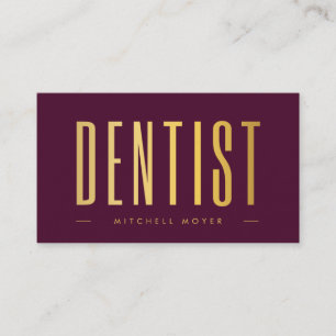 Dentist Dentistry Tooth Logo Burgundy & Gold Visitenkarte