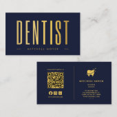 Dentist Dentistry Tooth Logo Navy Blue und Gold Visitenkarte (Vorne/Hinten)