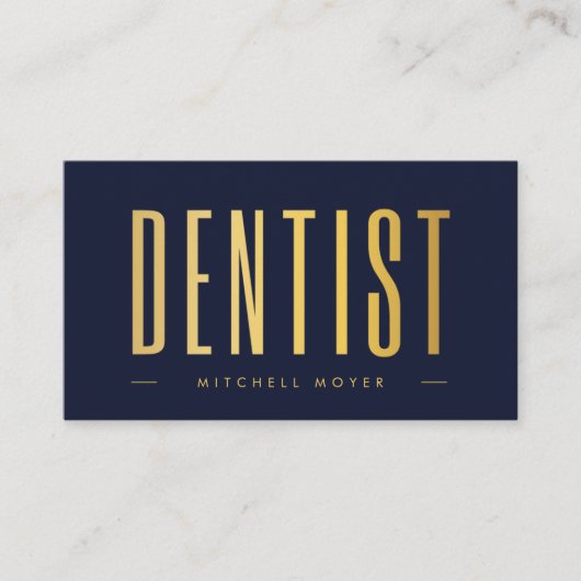 Dentist Dentistry Tooth Logo Navy Blue und Gold Visitenkarte (Vorderseite)