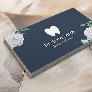 Dentist Elegant White Floral Dental Care Navy Blue Visitenkarte