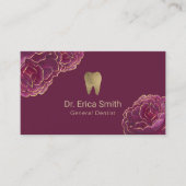 Dentist Gold-Tipped Burgundy Floral Dental Care Visitenkarte (Vorderseite)