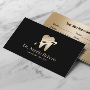 Dentist Gold Tooth Logo Beruflich Black Dental Terminkarte