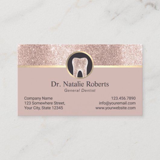 Dentist Luxus Rose Gold Glitzer Blush Dental Terminkarte (Vorderseite)