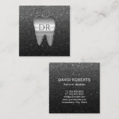 Dentist Metal Tooth Logo Black Glitzer Dental Quadratische Visitenkarte (Vorne/Hinten)