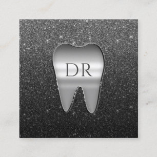 Dentist Metal Tooth Logo Black Glitzer Dental Quadratische Visitenkarte
