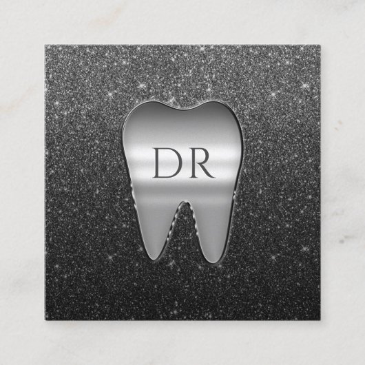 Dentist Metal Tooth Logo Black Glitzer Dental Quadratische Visitenkarte (Vorderseite)