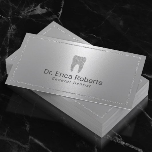 Dentist Modern Silver Metallic Dental Office Visitenkarte