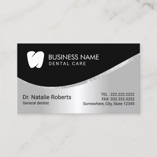 Dentist Modern Tooth Logo Silver Dental Care Terminkarte (Vorderseite)
