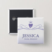 Dentist Name Tag Crown Tooth Lila Button (Vorne & Hinten)