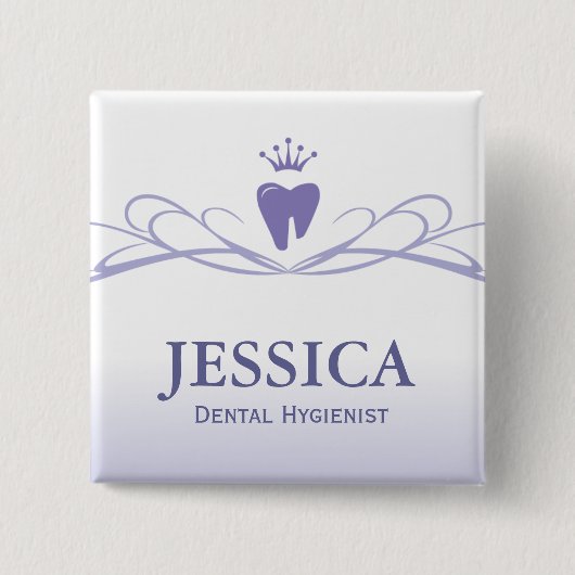 Dentist Name Tag Crown Tooth Lila Button (Vorderseite)