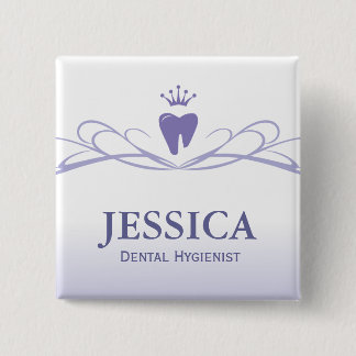Dentist Name Tag Crown Tooth Lila Button