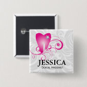 Dentist Name Tag Diamond Tooth Blätter Pink Button (Vorne & Hinten)