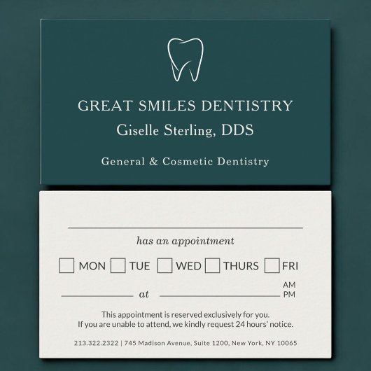 Dentist Office Teal Tooth Dental Appointment Terminkarte