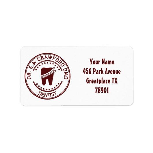 Dentist Rubber Stamp With Tooth und Your Name Adressaufkleber (Vorne)