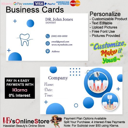 Dentist Teeth Business Cards, 46 Pack, 100 Visitenkarte