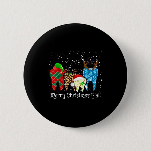 Dentist Teeth Santa Hat Leopard Plaid Dental Merry Button (Vorderseite)